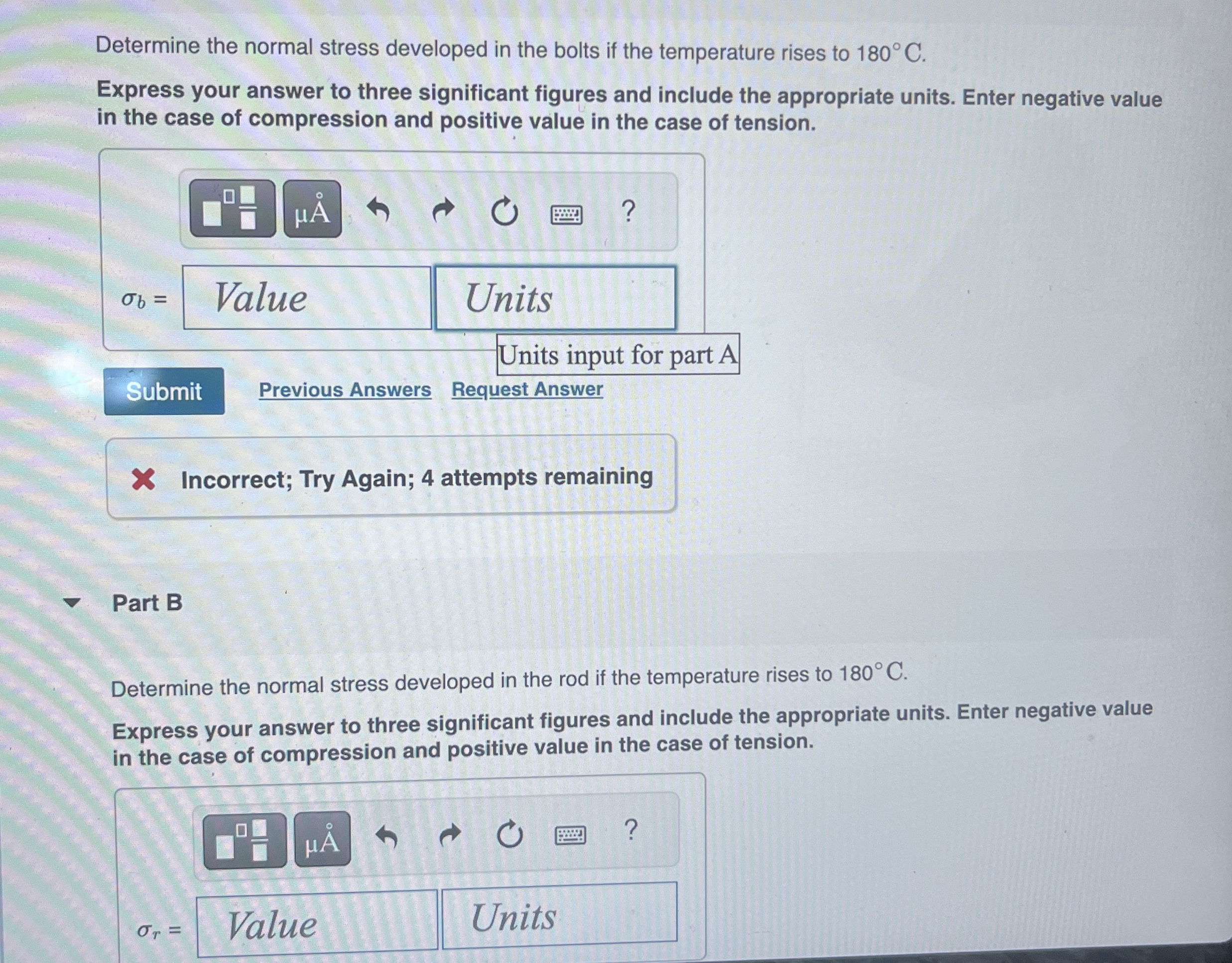Determine the normal stress developed in the
