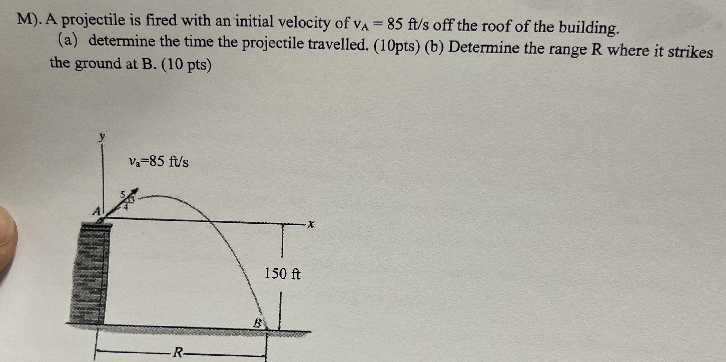 M ) . A projectile is fired with an initial