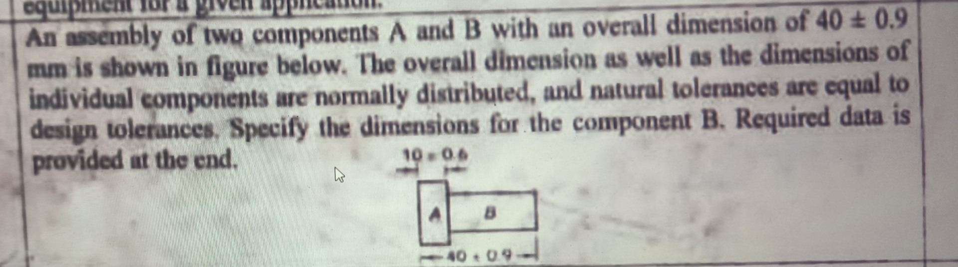 An assembly of two components A and B with an