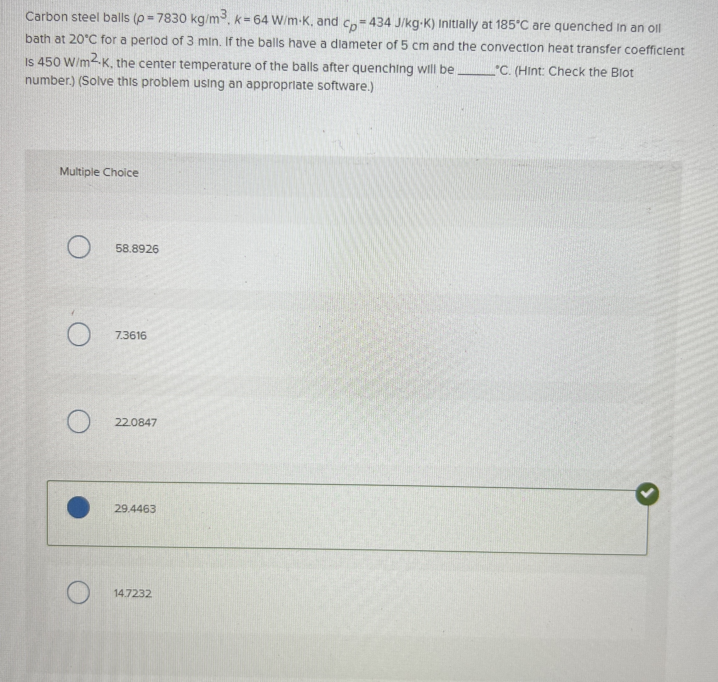 Carbon steel balls , and ( : c D = 4 3 4 J k g * K