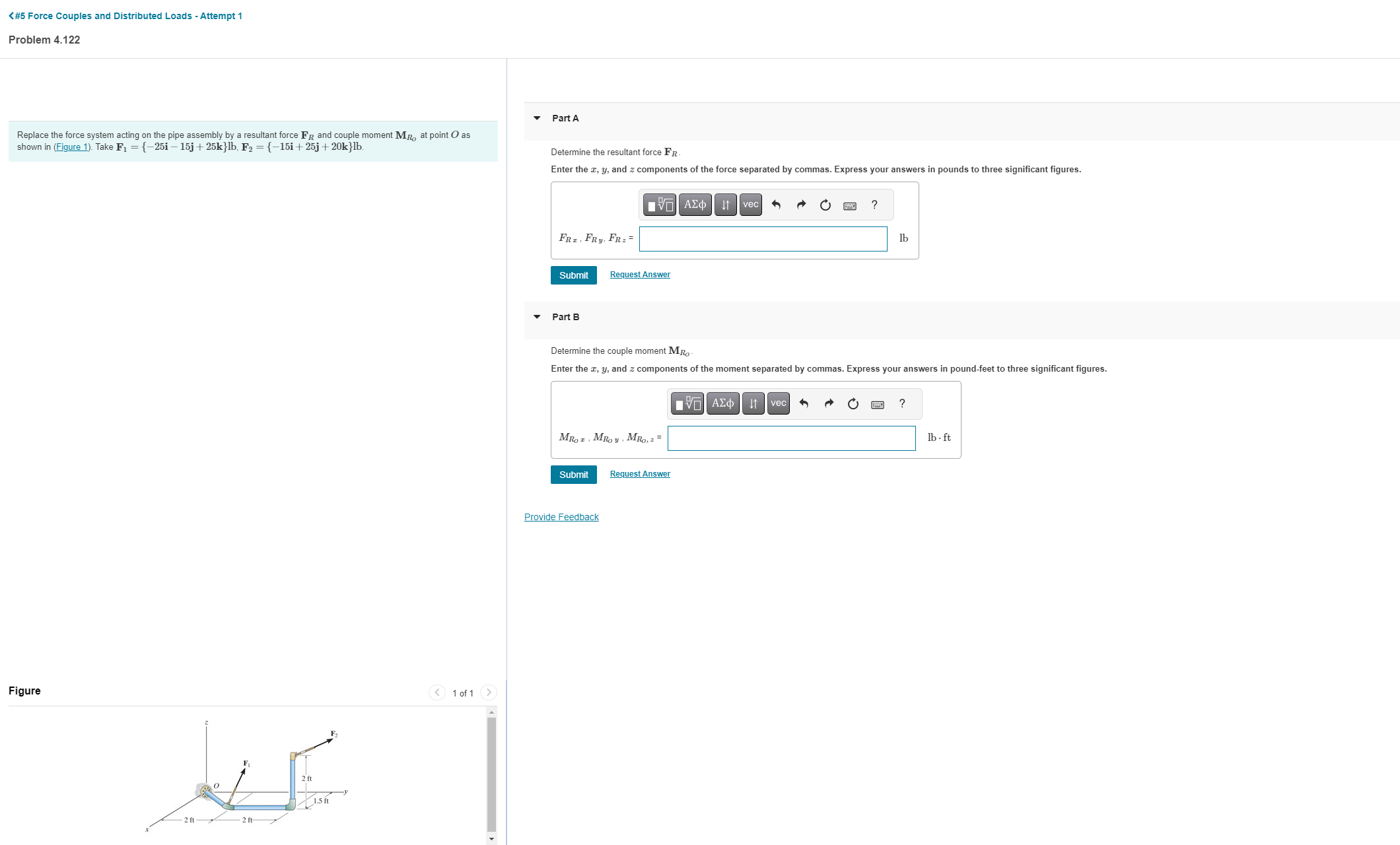 Problem 4 . 1 2 2 Replace the force system acting