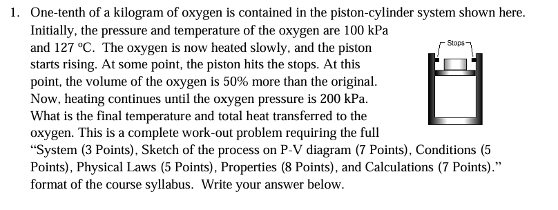 One - tenth of a kilogram of oxygen is contained