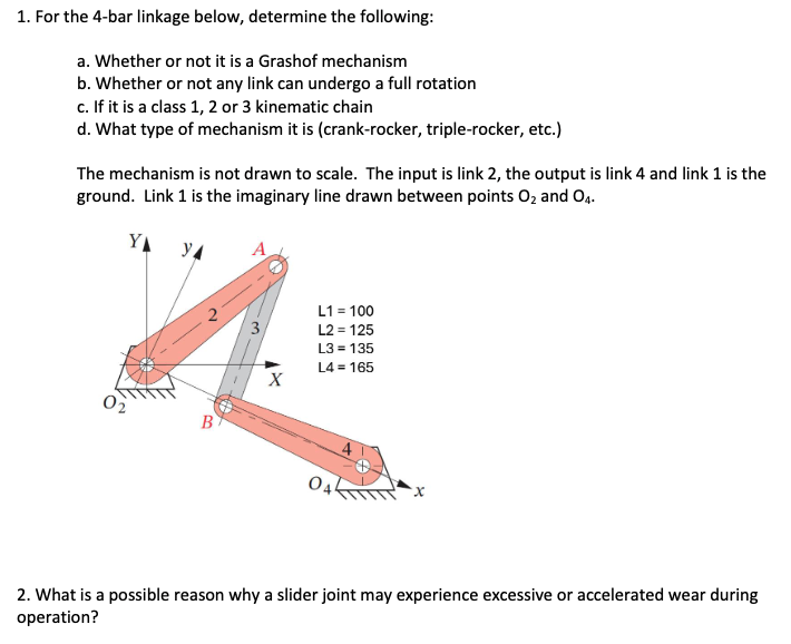 1 . For the 4 - bar linkage below, determine the