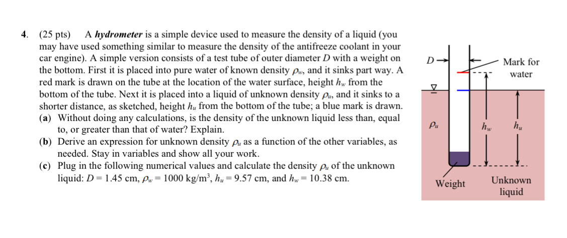 How to solve ( 2 5 pts ) A hydrometer is a simple