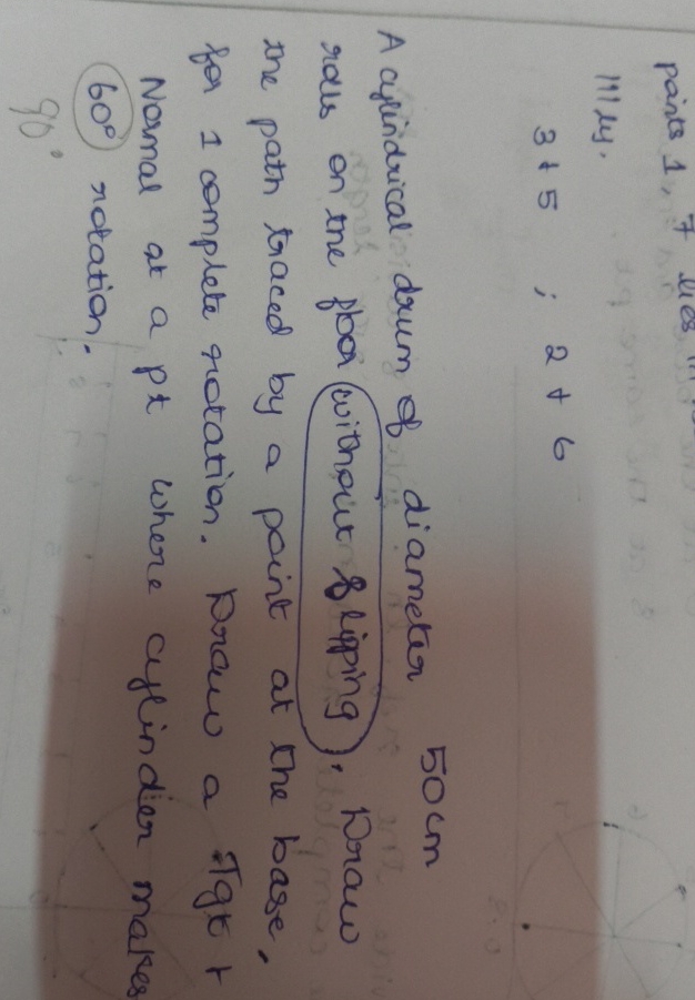 A cylindrical drum of diameter 5 0 cm rals on the