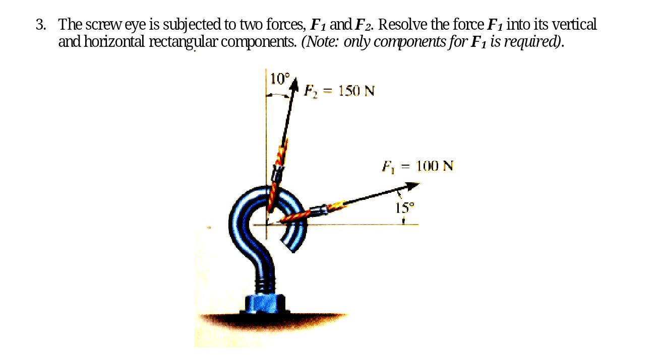 The screw eye is subjected to two forces, F 1 and