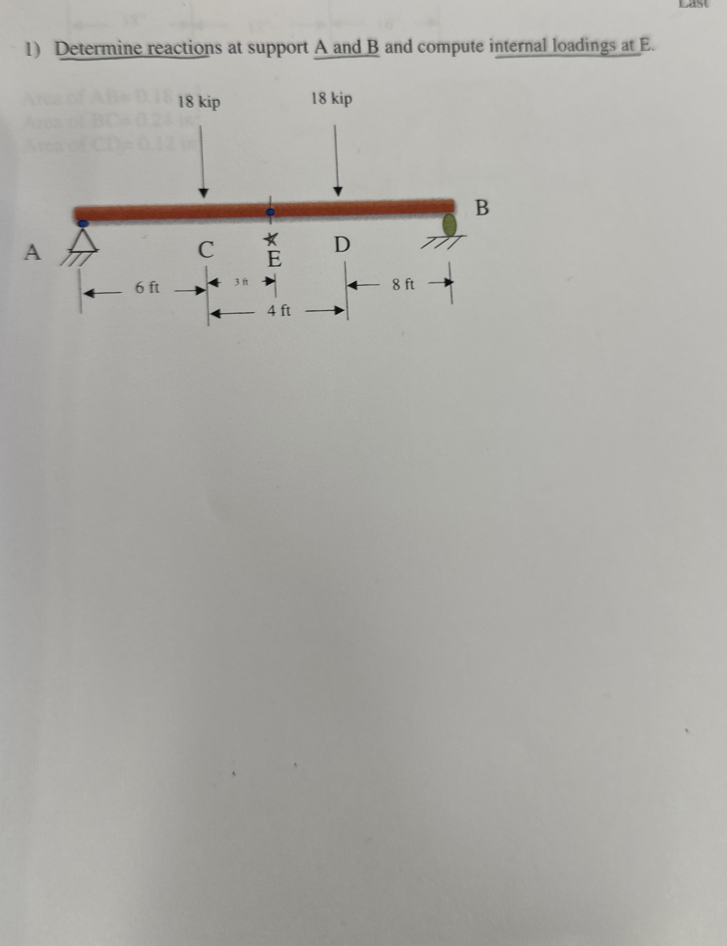 Determine reactions at support A and B and