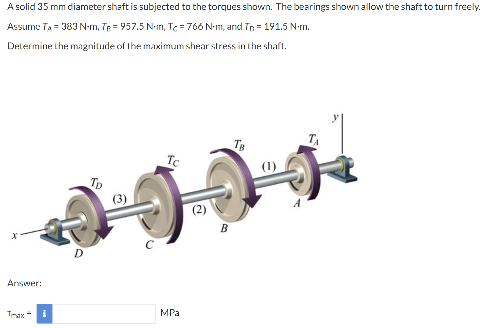 A solid 3 5 mm diameter shaft is subjected to the