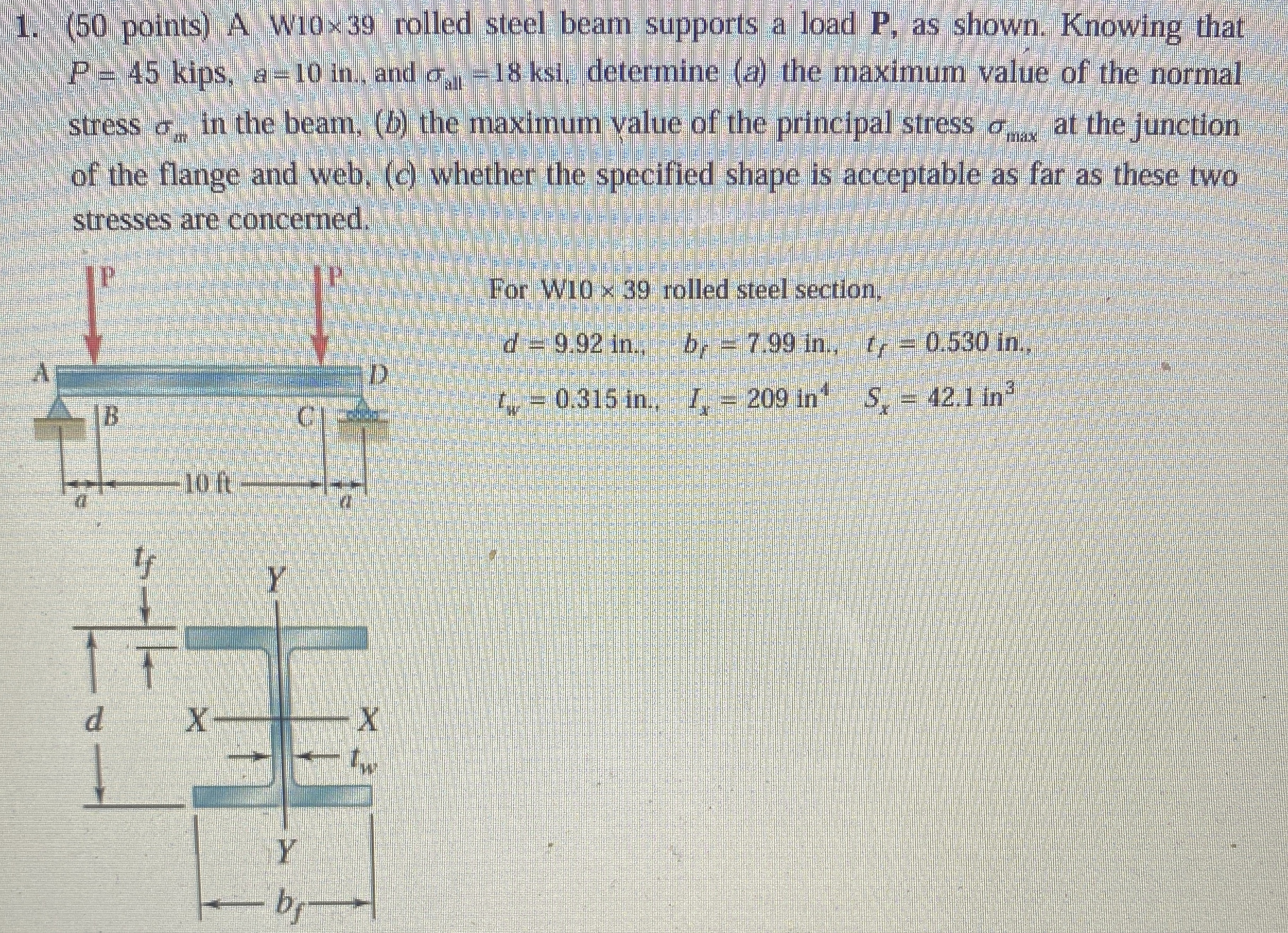 ( 5 0 points ) A W 1 0 3 9 rolled steel beam