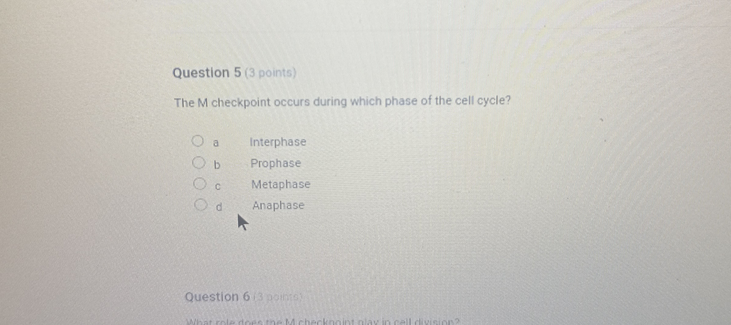 Question 5 ( 3 points ) The M checkpoint occurs