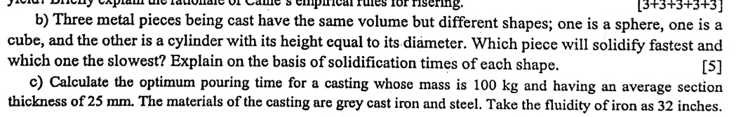 b ) Three metal pieces being cast have the same