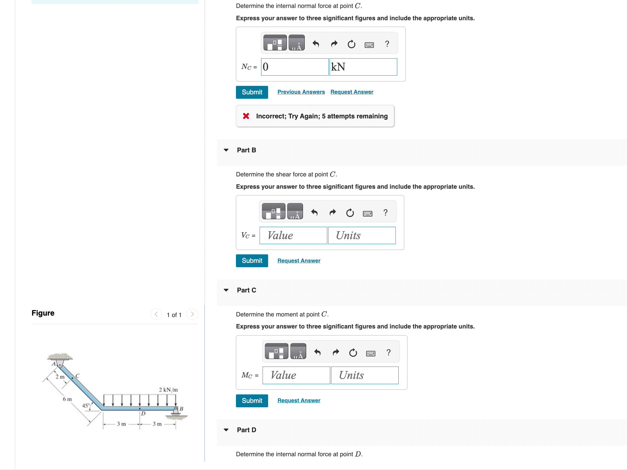 Part D Determine the internal normal force at