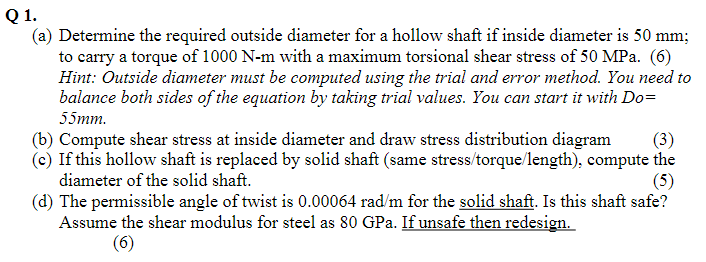 Q 1 . ( a ) Determine the required outside