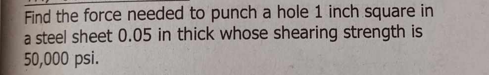 Find the force needed to punch a hole 1 inch
