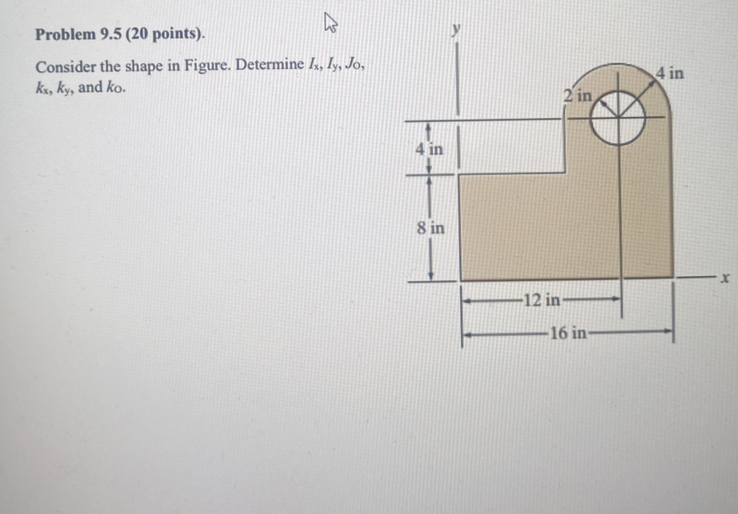 Problem 9 . 5 ( 2 0 points ) . Consider the shape