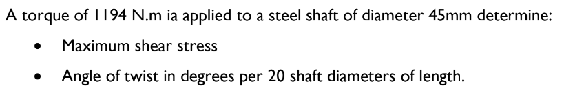A torque of II 9 4 N . m ia applied to a steel