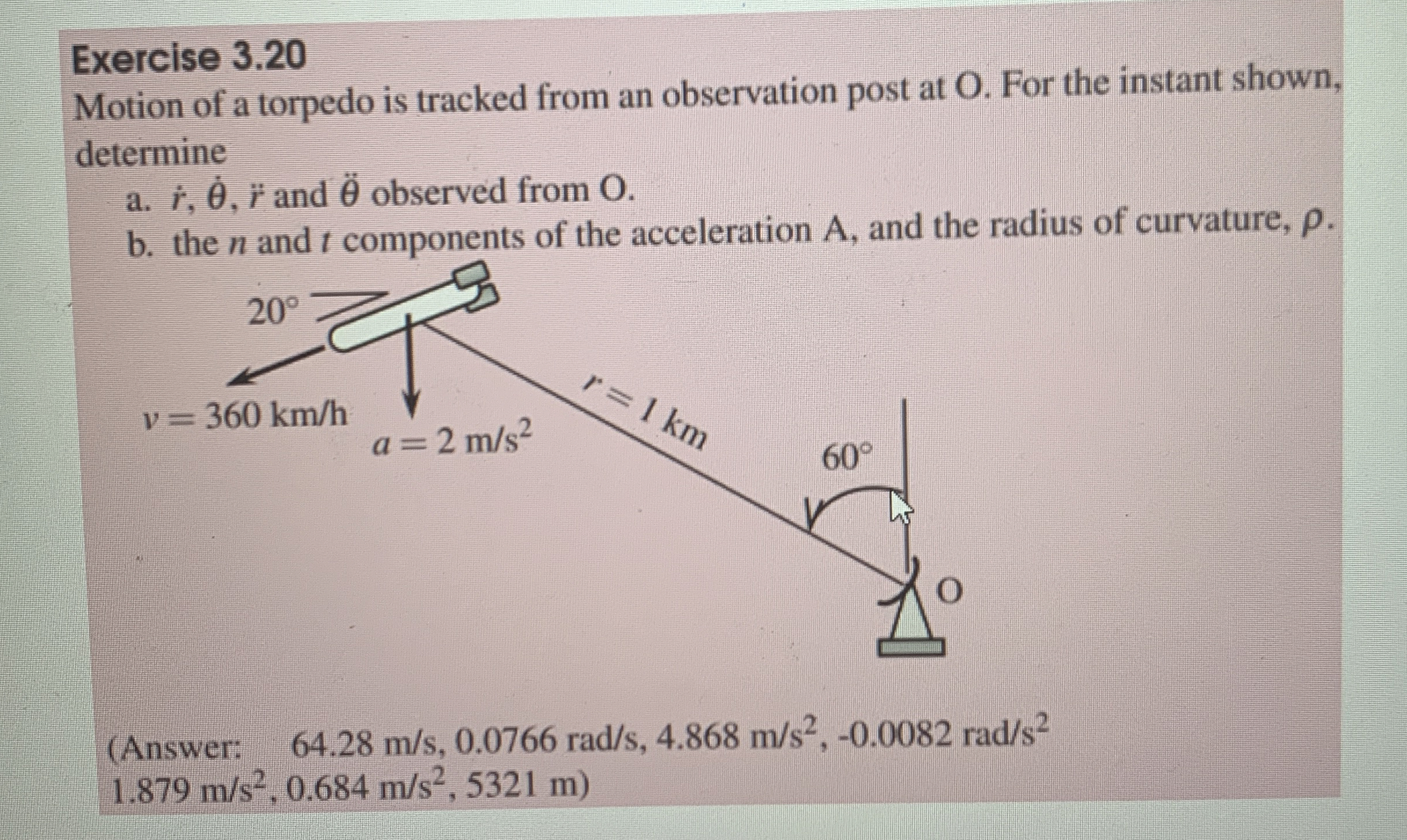 Exercise 3 . 2 0 Motion of a torpedo is tracked
