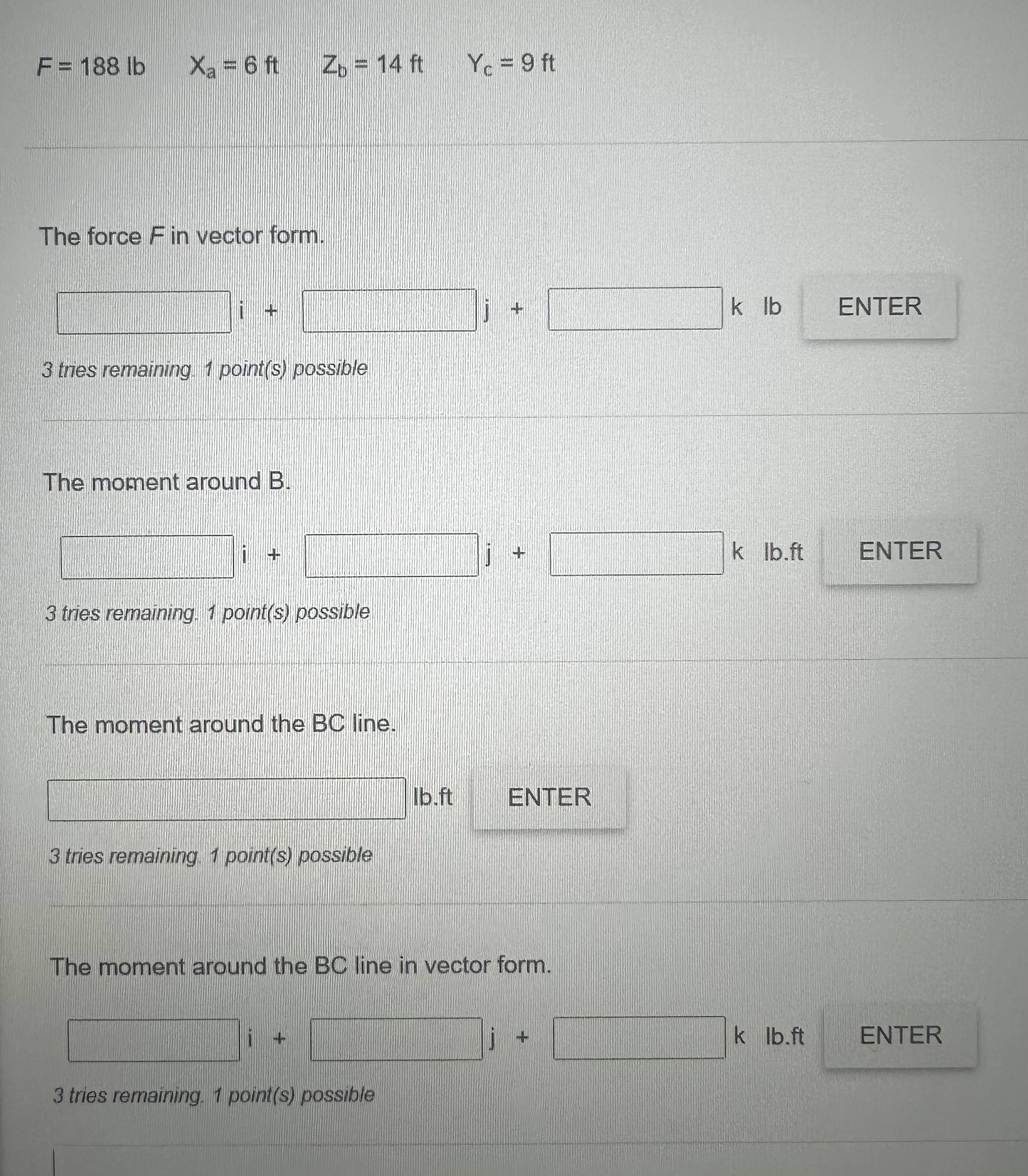 The plane ABC is hinged along B C . The force F