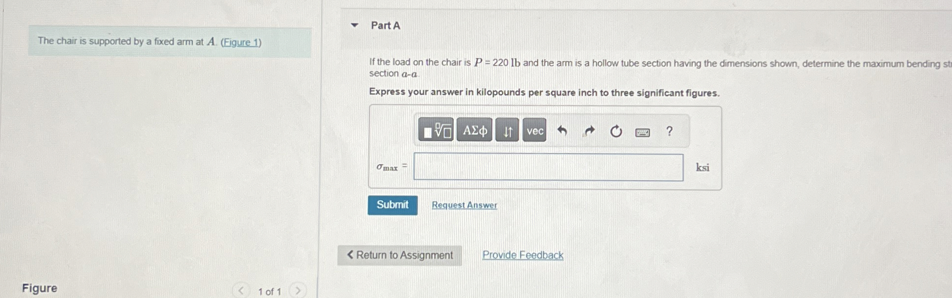 The chair is supported by a fixed arm at A . (