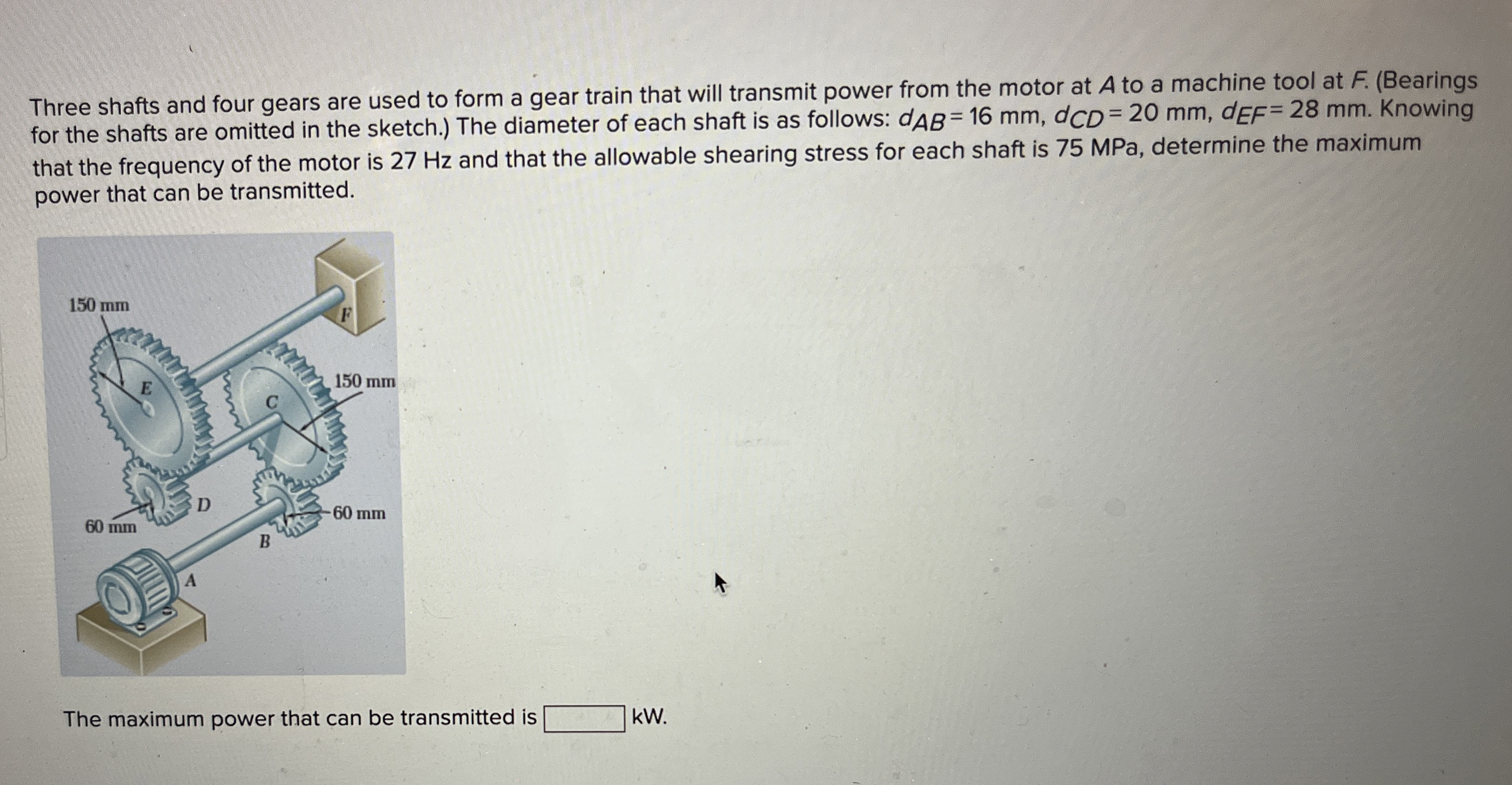 Three shafts and four gears are used to form a