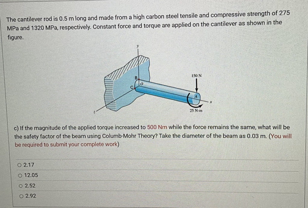 PLEASE HELP and SHOW WORK! The cantilever rod is