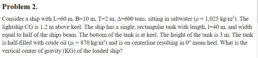 Problem 2 . Consider a ship with L = 6 0 m , B =