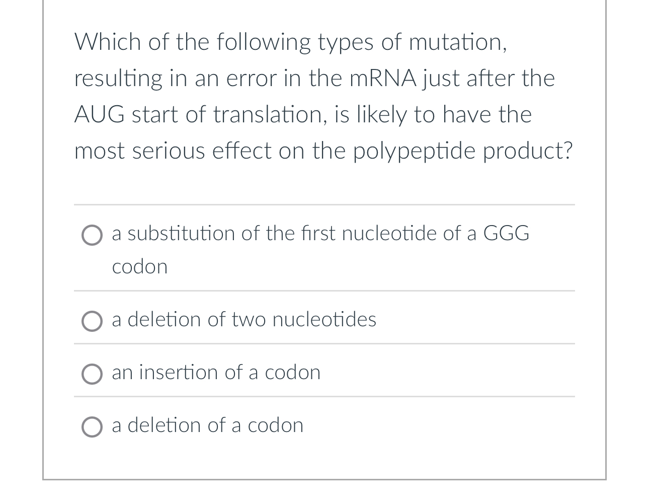 Which of the following types of mutation,