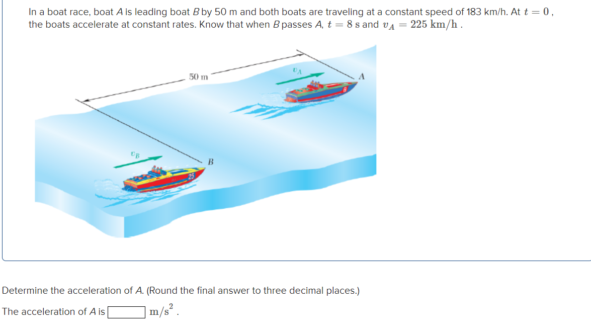 In a boat race, boat A is leading boat B by 5 0 m