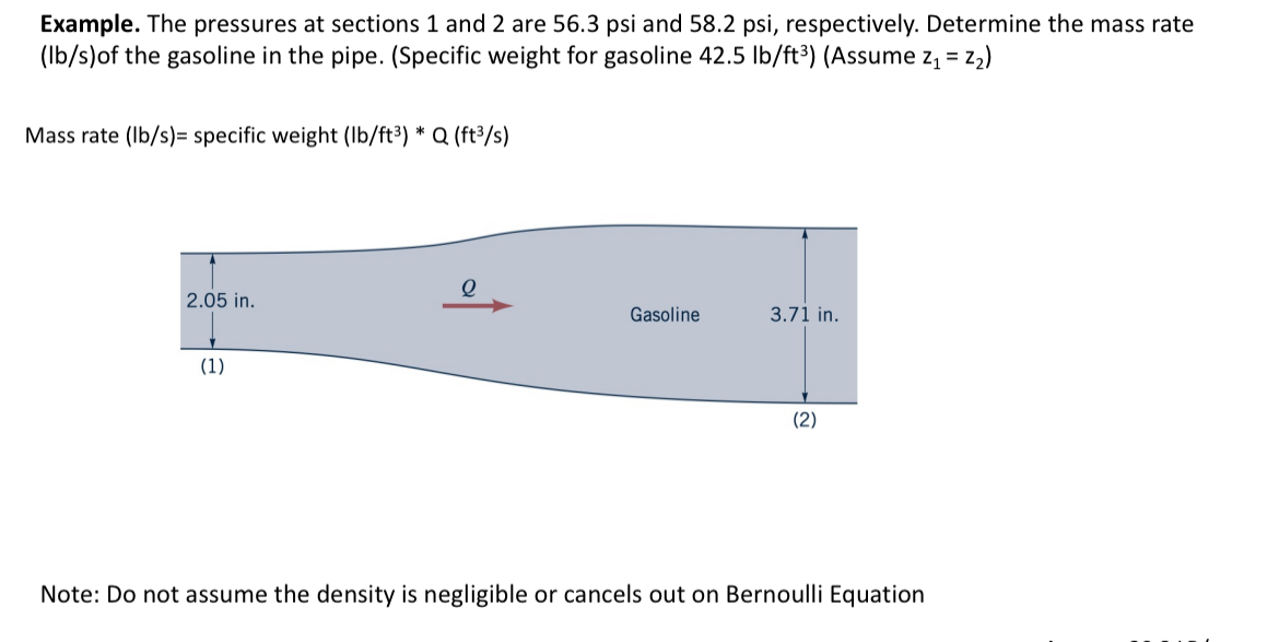 Example. The pressures at sections 1 and 2 are 5