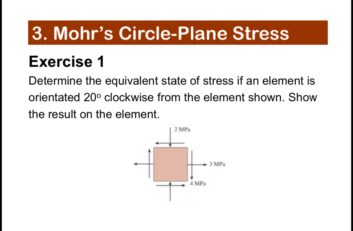 Mohr's Circle - Plane Stress Exercise 1 Determine