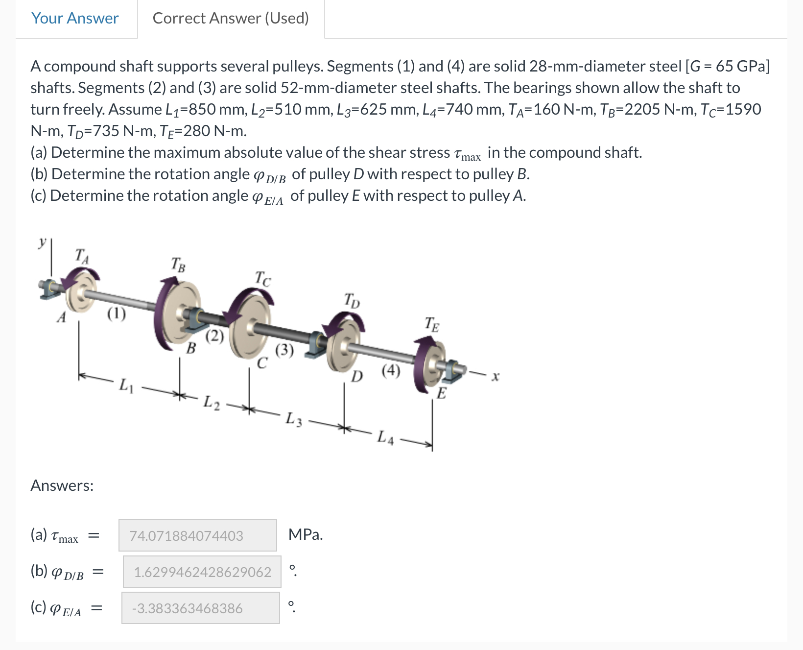 Correct Answer ( Used ) A compound shaft supports