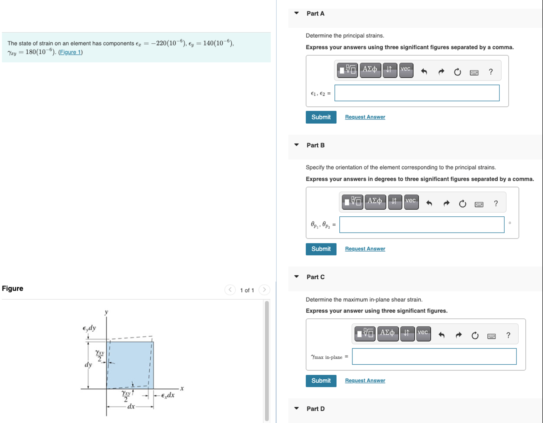 Determine the principal strains. All information