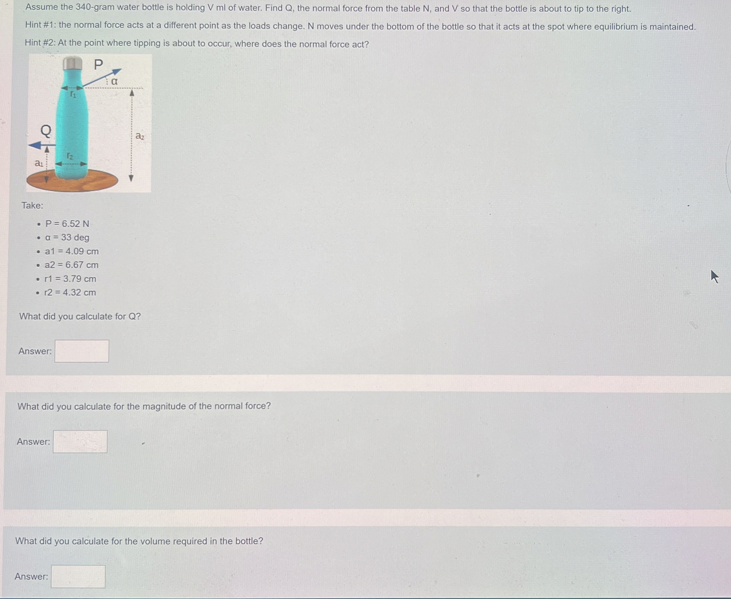 Assume the 3 4 0 - gram water bottle is holding V