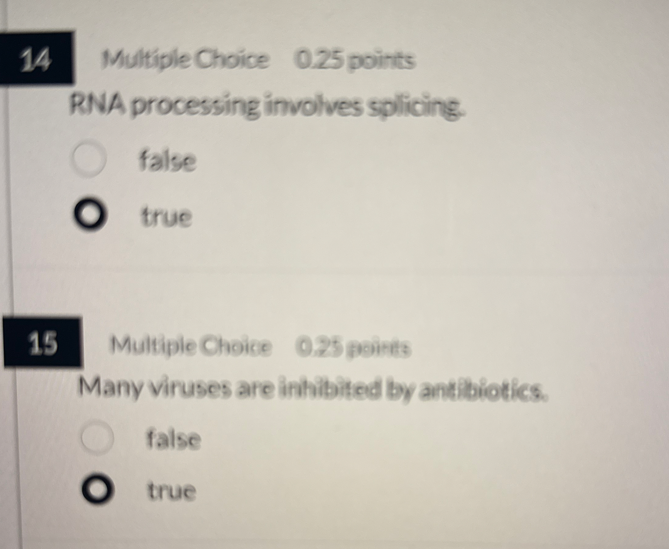 1 4 Multiple Choice 0 . 2 5 points RNA processing