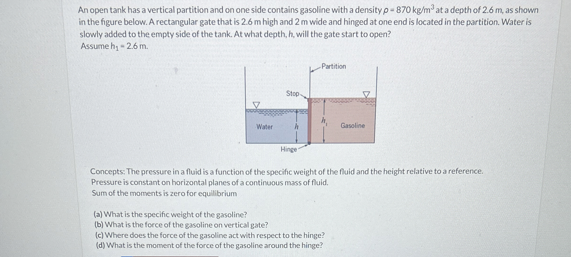 An open tank has a vertical partition and on one