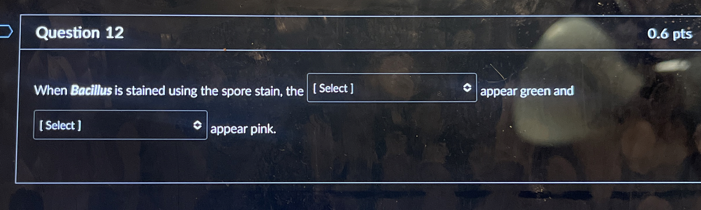 Question 1 2 0 . 6 pts When Bacillus is stained