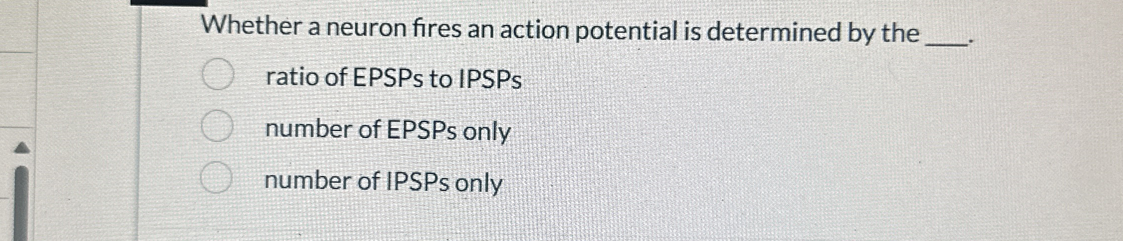 Whether a neuron fires an action potential is