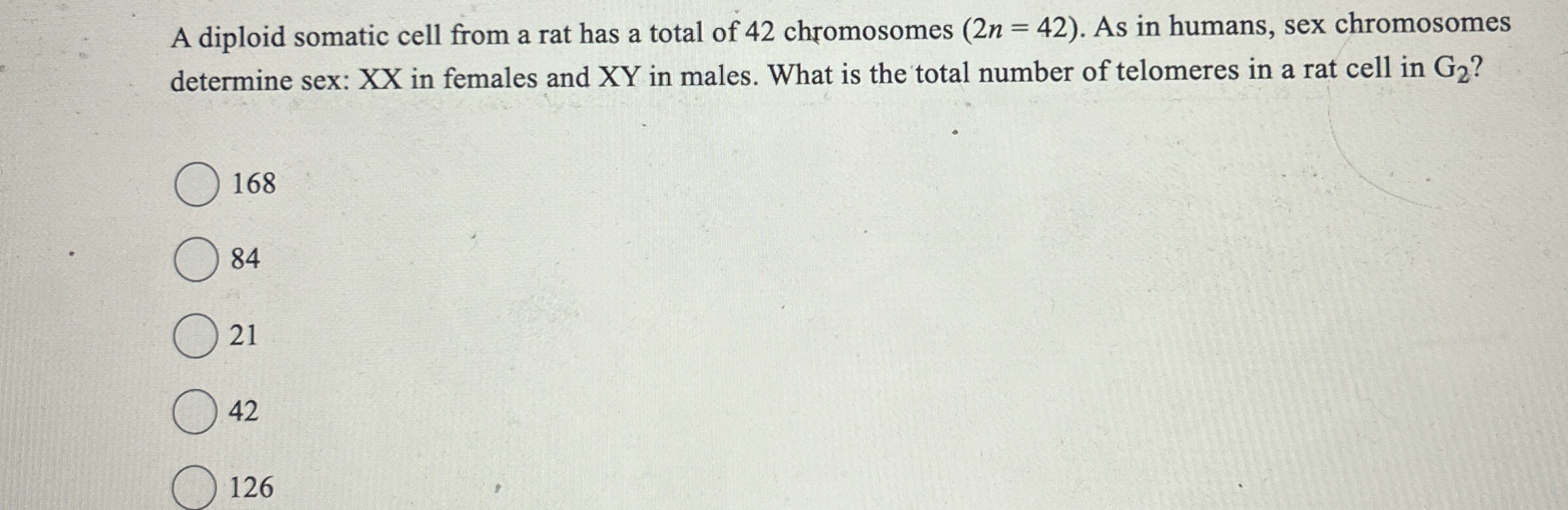 A diploid somatic cell from a rat has a total of