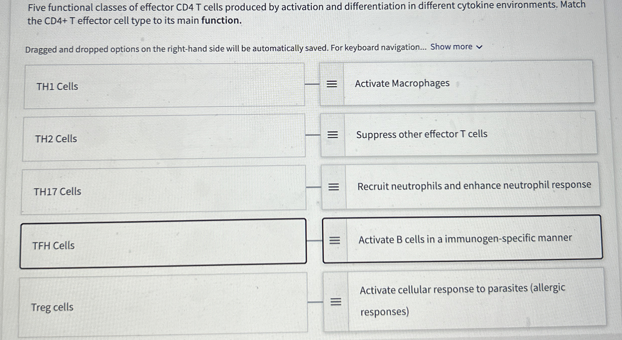 Five functional classes of effector CD 4 T cells