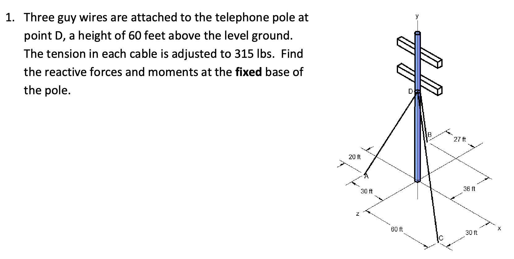 1 . Three guy wires are attached to the telephone