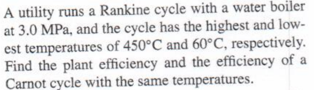 A utility runs a Rankine cycle with a water