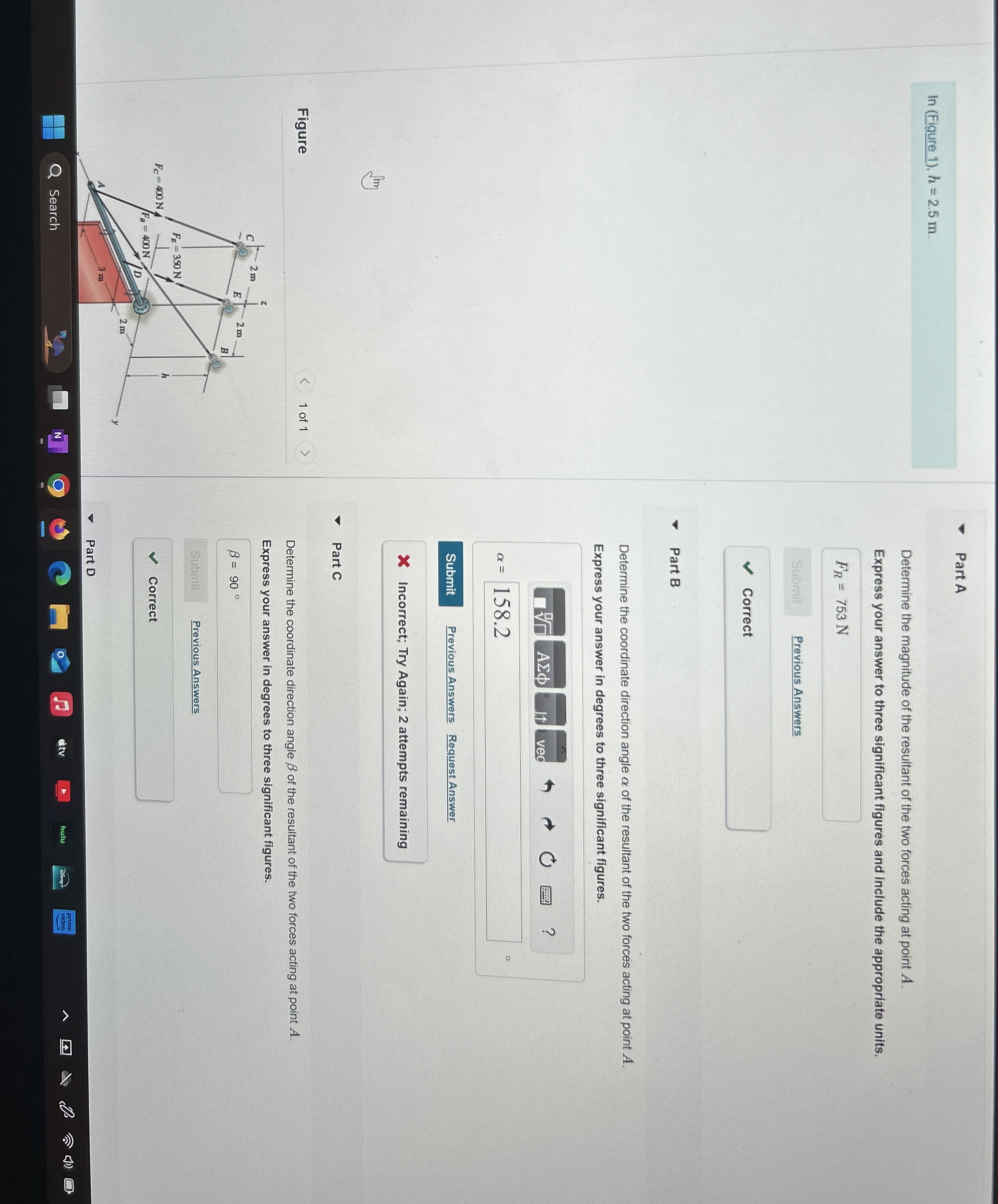 In ( Figure 1 ) , h = 2 . 5 m Part A Determine