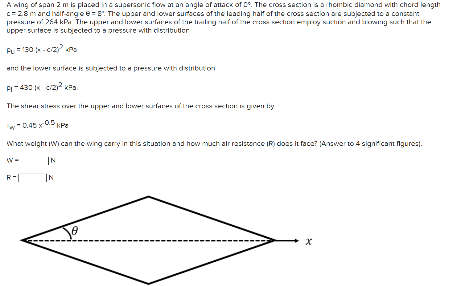 A wing of span 2 m is placed in a supersonic flow