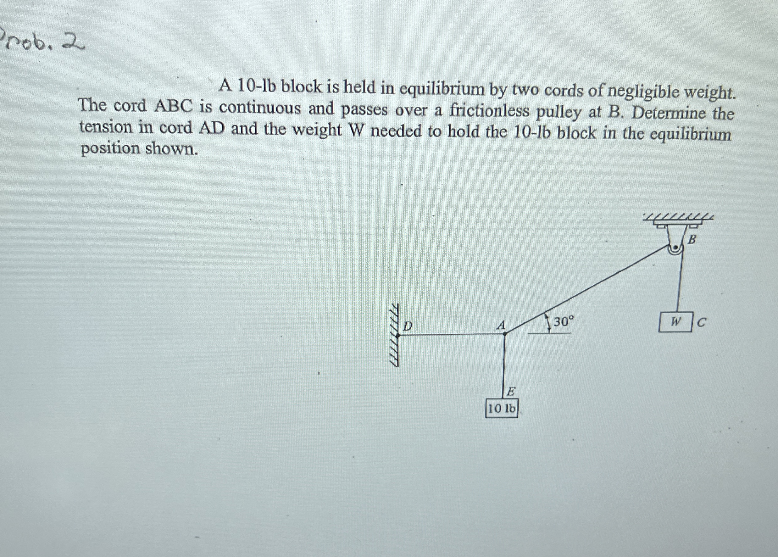 rob. 2 A 1 0 - lb block is held in equilibrium by