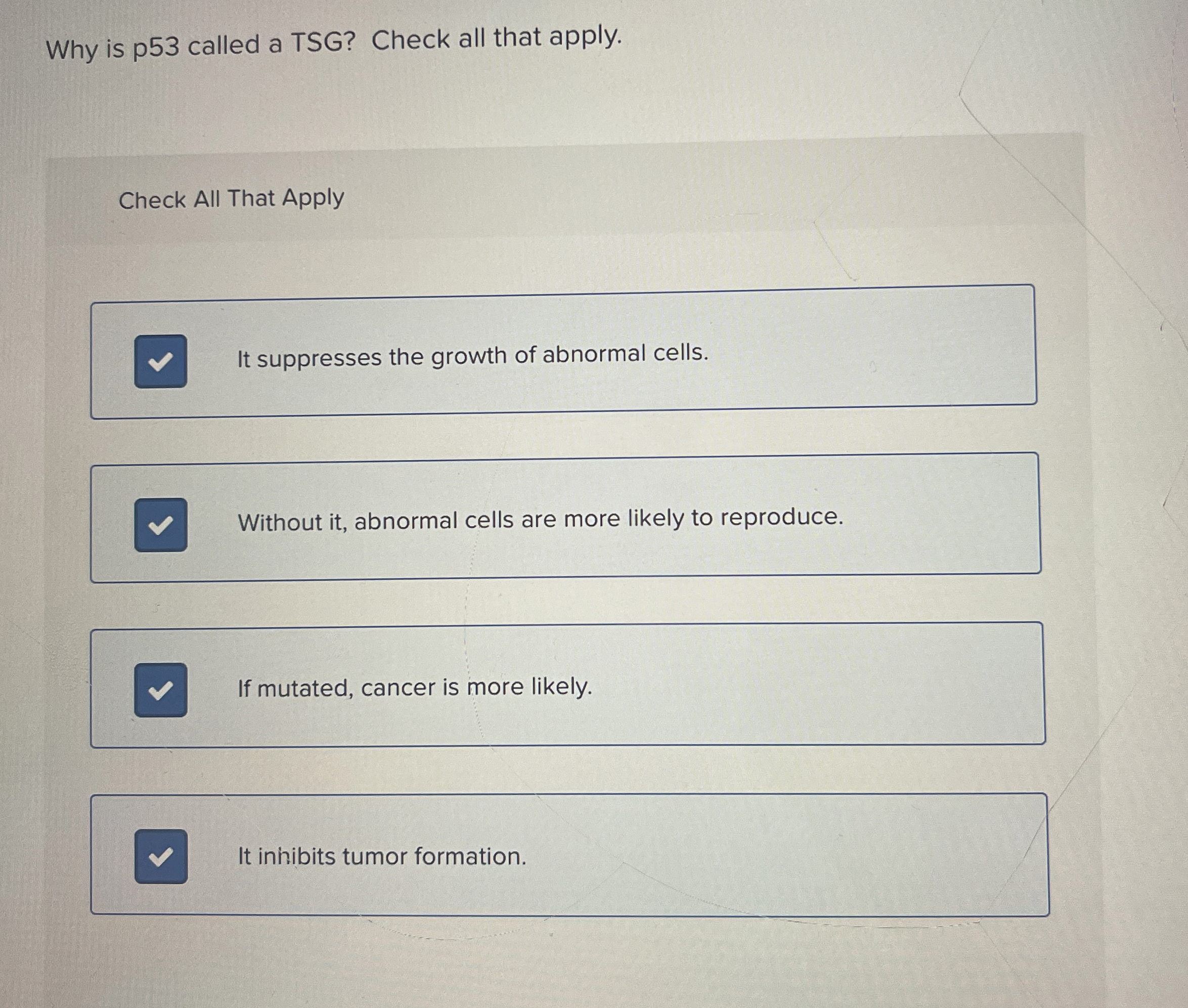 Why is p 5 3 called a TSG ? Check all that apply.