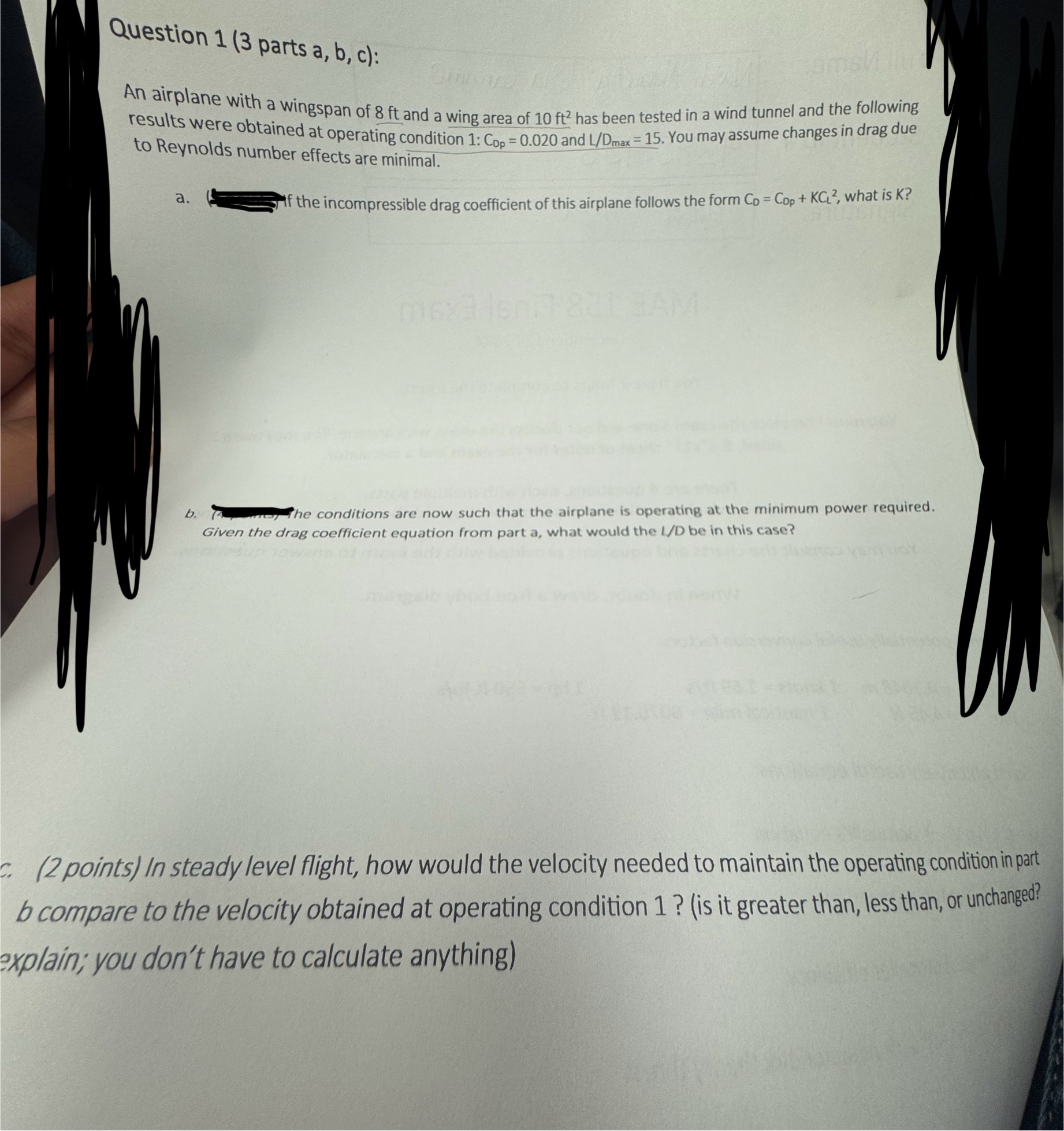 Question 1 ( 3 parts a , b , c : An airplane with