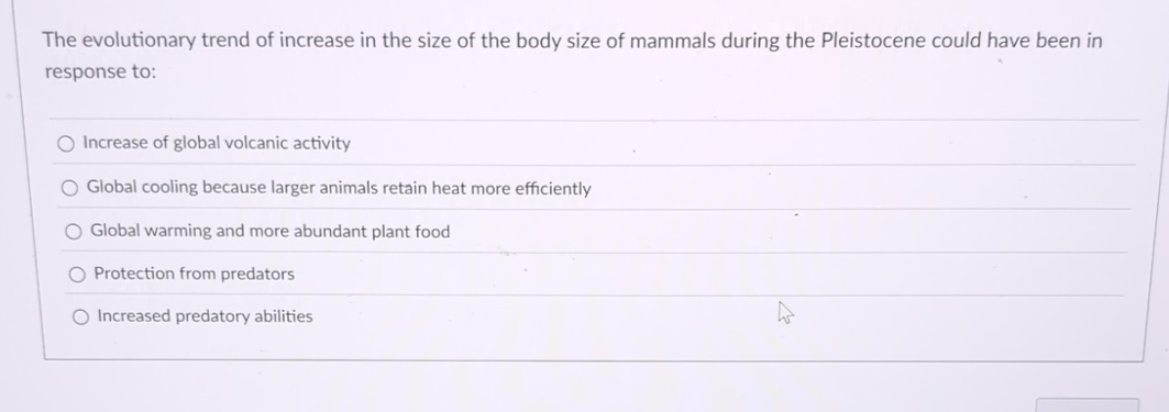 The evolutionary trend of increase in the size of