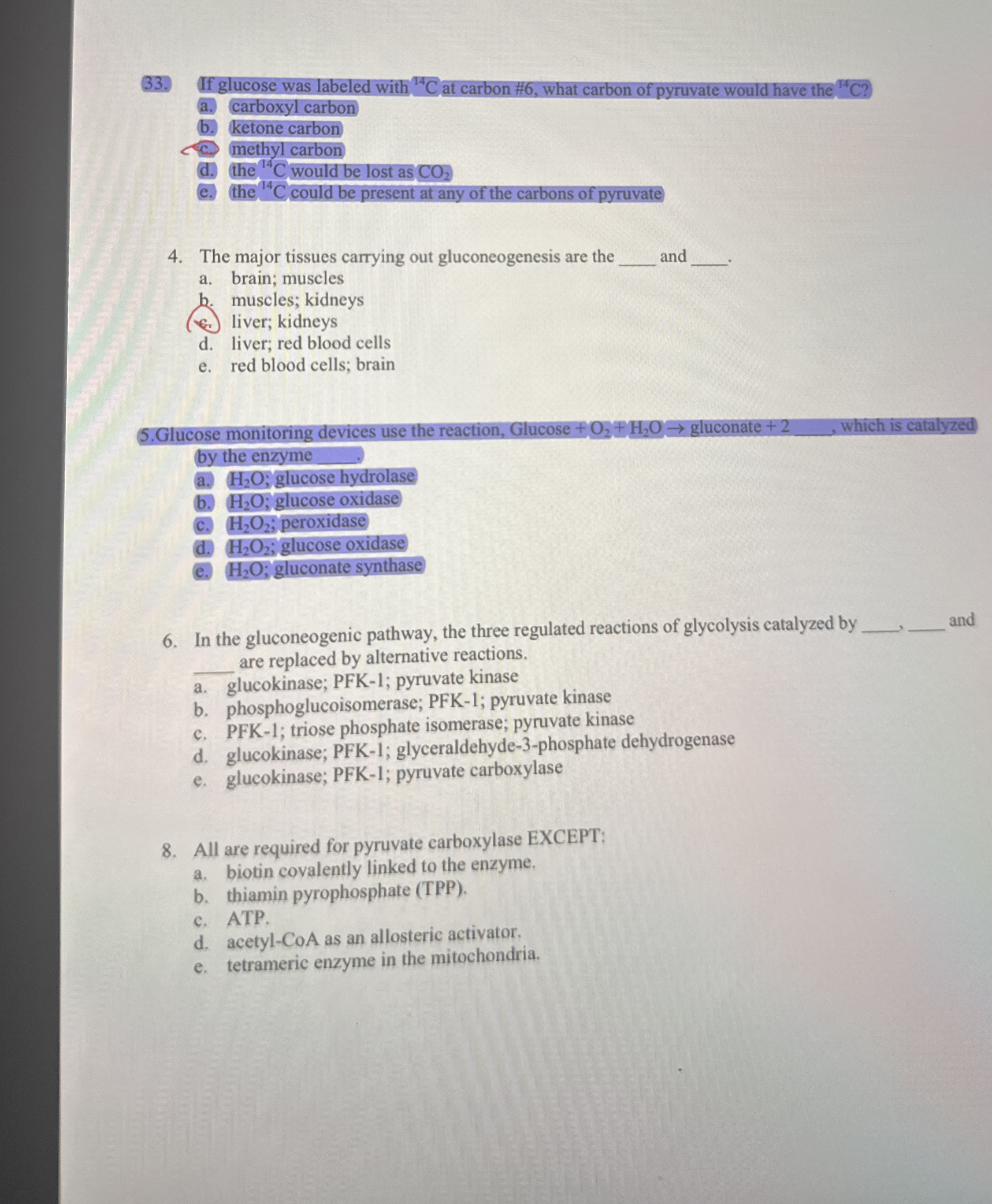If glucose was labeled with ? 1 4 C at carbon # 6