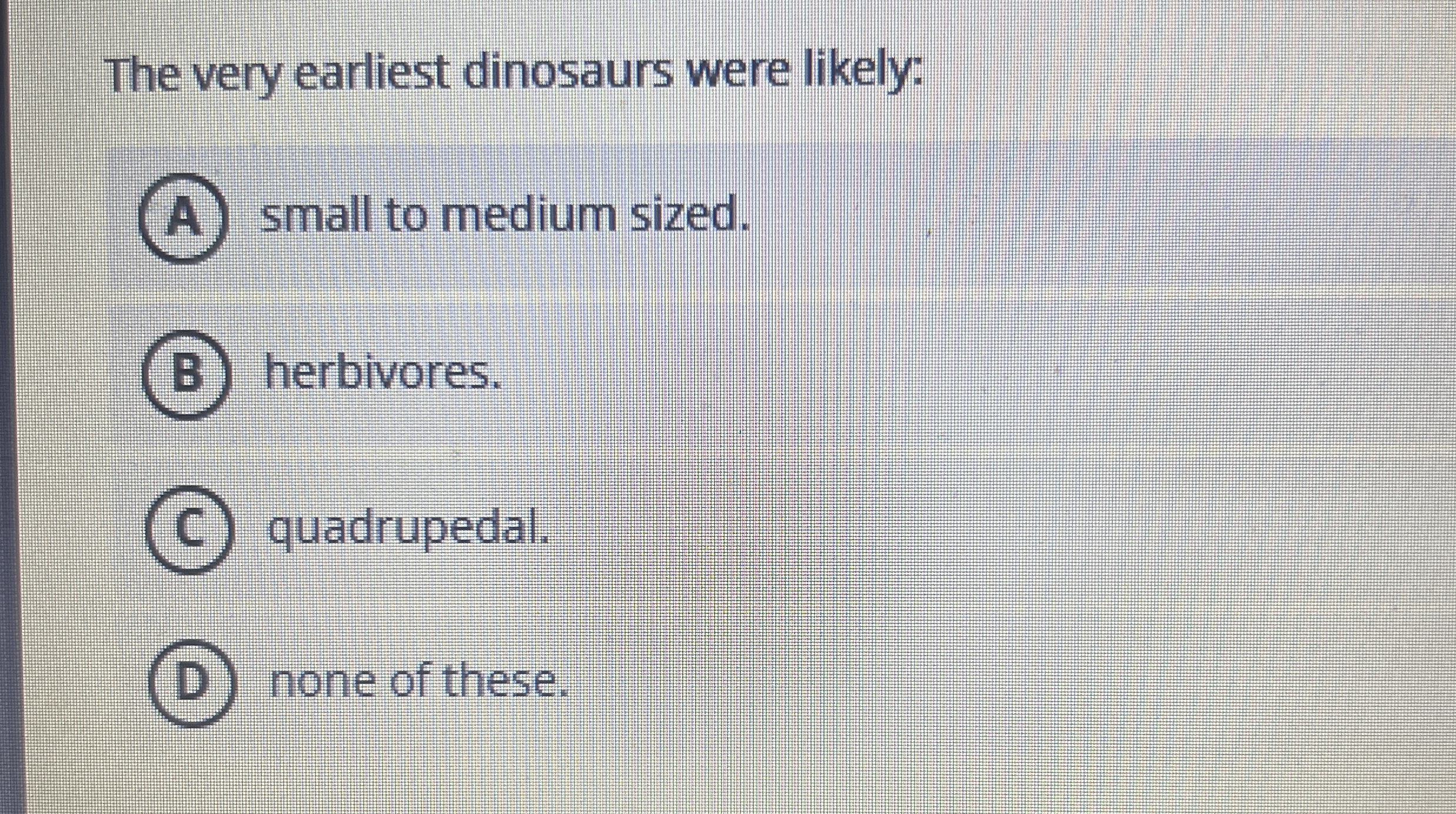 The very earliest dinosaurs were likely: small to