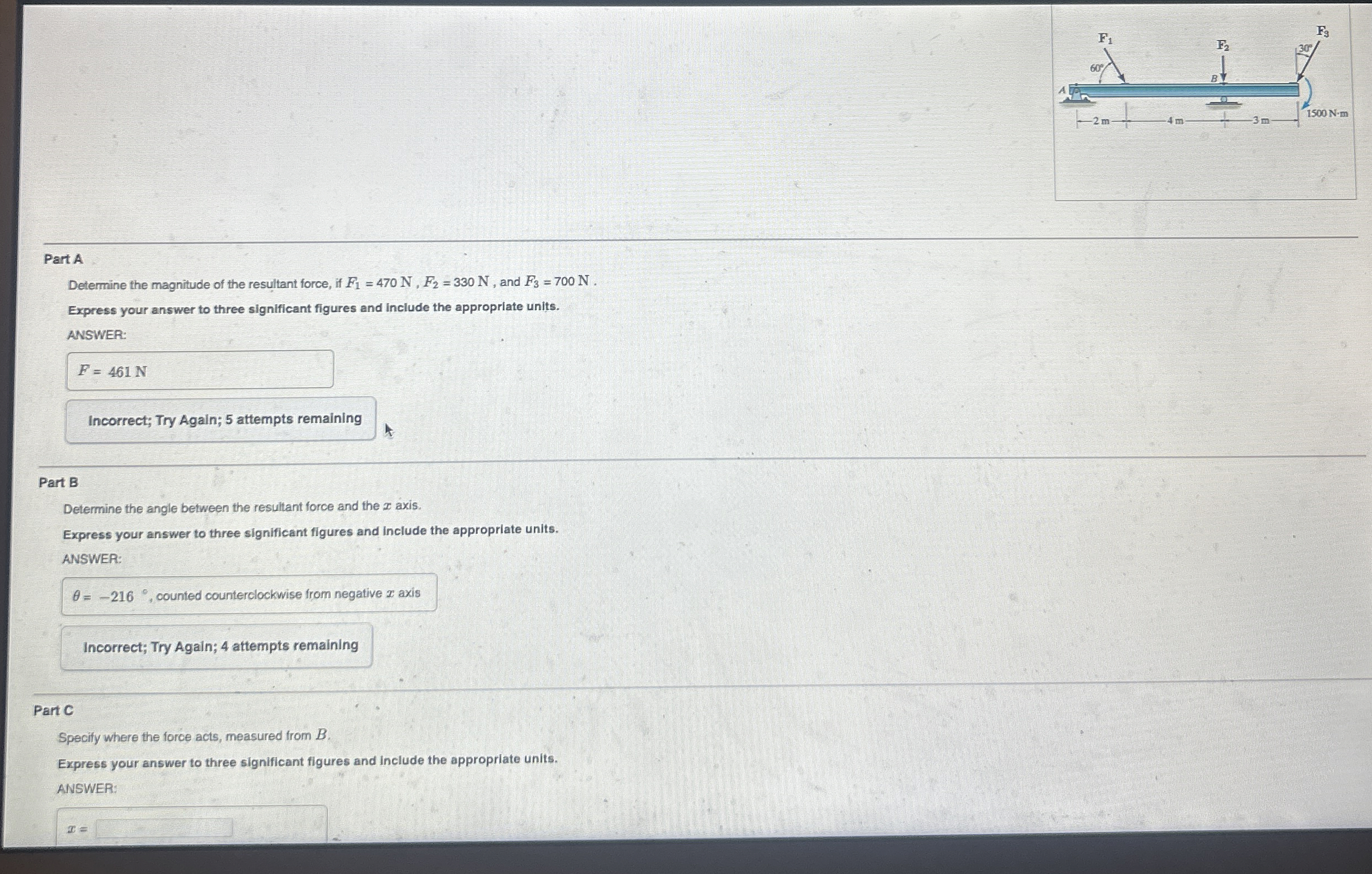 Part A Determine the magnitude of the resultant